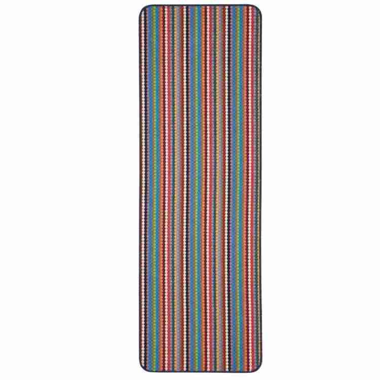 A colorful striped Designer Runner Mats Washable Multicolour Stripe unrolled and ready for a workout session.