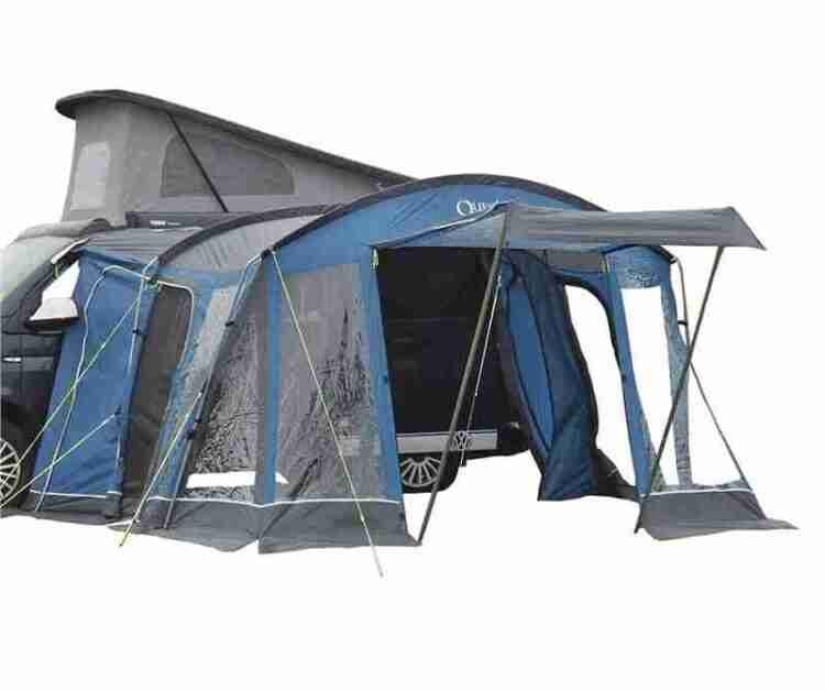 A modern Campervan Drive Away Awning Easily Erected attached to a vehicle, offering additional living space for camping enthusiasts.